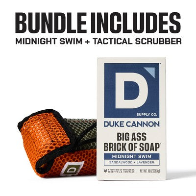 Duke Cannon Supply Co. Tactical Scrubber and Men's Bar Soap Bundle - Midnight Swim - 10oz
