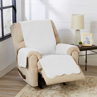 Reversible Quilted Sofa Furniture Protector - Great Bay Home(Recliner, White / Stone Gray)