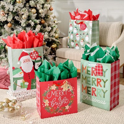 15" Jumbo Square Christmas Gift Bag Santa's Face