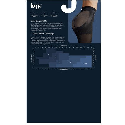 L'eggs Women's 80 Denier 360 Contour Super Opaque Tights - Black XL