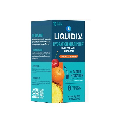 Liquid I.V. Hydration Multiplier Vegan Powder Electrolyte Supplements - Tropical Punch - 0.56oz/10ct