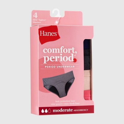Hanes Girls' 4pk Hipster Period Underwear Moderate Protection - colors may vary 8