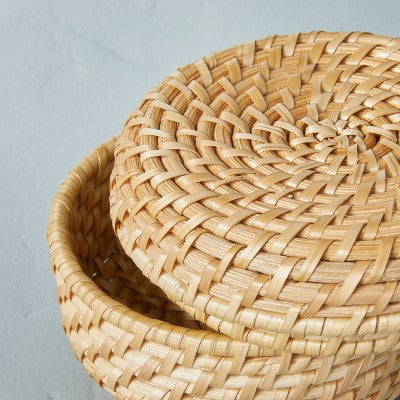 Small 3"x5" Woven Basket with Lid Natural - Hearth & Hand with Magnolia: Decorative, Farmhouse Style, Rattan Storage