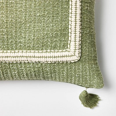 Embroidered Frame Square Throw Pillow Sage/Cream - Threshold designed with Studio McGee: Cotton-Blend, Indoor Decor, Zippered