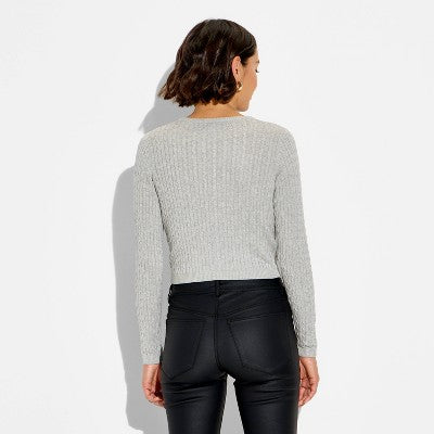 Women's Crewneck Baby Cable Cardigan - Wild Fable Gray S