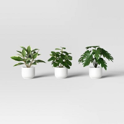 4.3" Set of 3 Mini Artificial Plants in White Pot - Room Essentials
