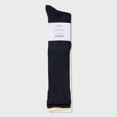 Women's Ultra Smooth Supersoft Fine Gauge Knit 2pk Knee High Socks - Auden Black/Ivory 4-10