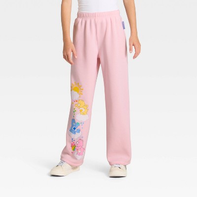 Girls' Care Bears Wide Leg Fleece Sweatpants - Light Pink L