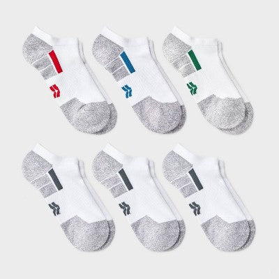 Kids' 6pk No Show Socks - All In Motion White L