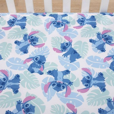 Disney Stitch Fitted Crib Sheet: Woven, Botanical Pattern, 165 Thread Count, 1-Pack