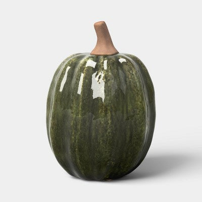 8" Large Green Ceramic Fall Pumpkin - Threshold: Fall