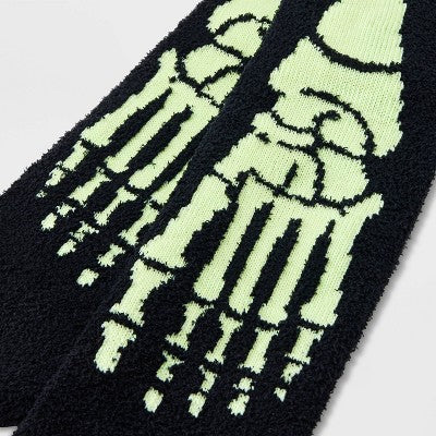 Men's Glow-in-the-Dark Skeleton Halloween Cozy Crew Socks - Hyde and EEK! Boutique Black 8-12