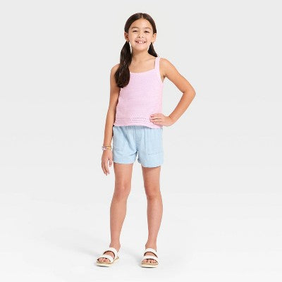 Girls' Chambray Pull-On Shorts - Cat & Jack Light Indigo XXL