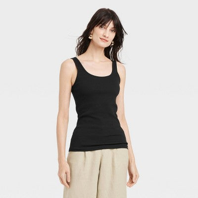 Women's Slim Fit Layered Ribbed Tank Top - A New Day Black XL