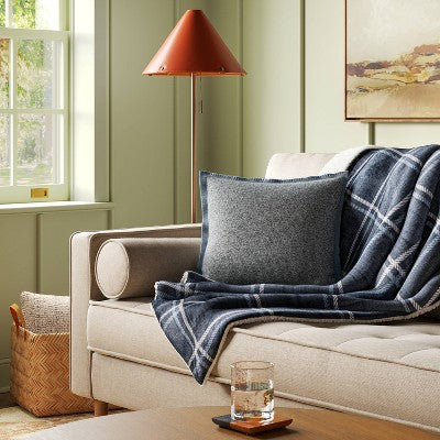 Grid Printed Plush Throw with Faux Shearling Reverse Blue/Light Blue/Ivory - Threshold