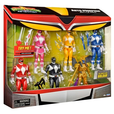 Mighty Morphin Power Rangers Re-Ignition Auto-Morphin 6pk Battle Set with Red, Blue, Pink, Yellow, Black Rangers + Exclusive Goldar