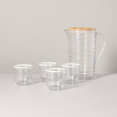 5pc Pitcher Set with 4 Cups White Rim - Hearth & Hand with Magnolia