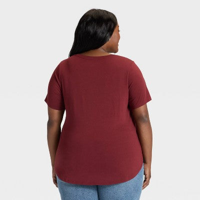 Women's Scoop Neck Drapey T-Shirt Ava & Viv Dark Burgundy 1X