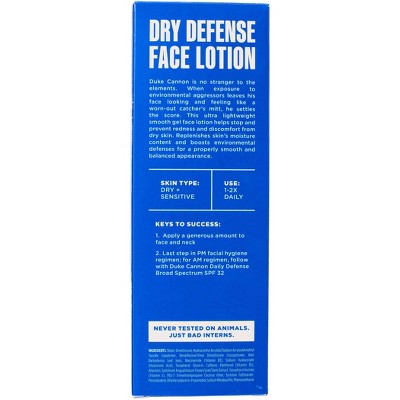 Duke Cannon Dry Defense Face Lotion - Hydrating Gel-Cream Moisturizer for Men - 3 fl. oz