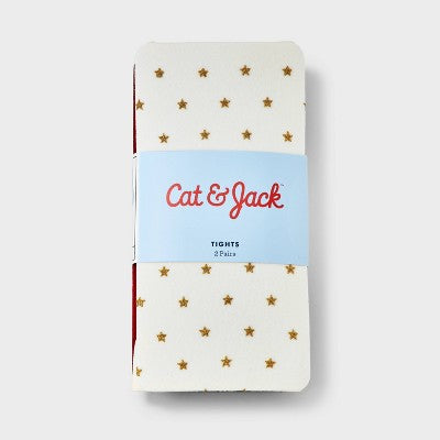 Girls' 2pk Holiday Tights - Cat & Jack Red/Cream M