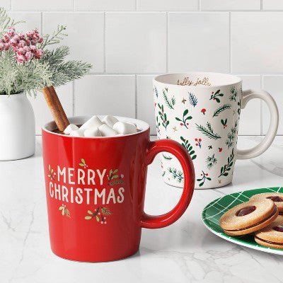 16oz Christmas Stoneware Holly Berry/Holly Jolly Mug - Wondershop