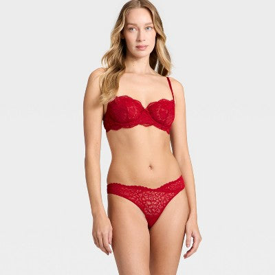 Women's Lace Unlined Straight Neck Balconette Bra - Auden Red 34A