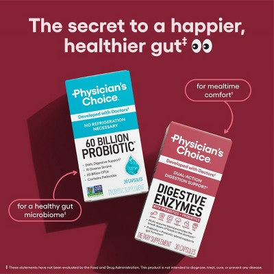 Physician's Choice Digestive Enzyme Probiotic Capsules - 30ct: 2 Billion CFUs, Probiotic and Prebiotic Blends