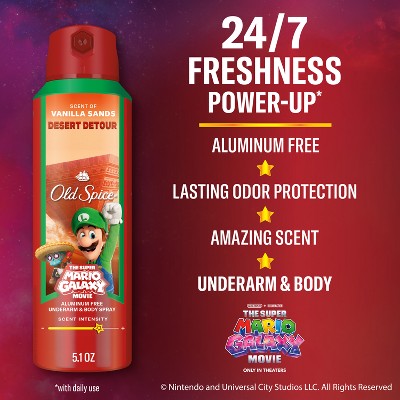 Old Spice x The Super Mario Galaxy 24/7 Odor Control Aluminum-Free Deodorant Body Spray - Desert Detour - 5.1 fl oz