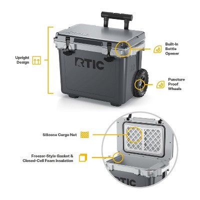RTIC Outdoors 22qt Ultra Light Wheeled Hard Sided Cooler - Gray: Polypropylene Liner (LOCAL PICKUP ONLY)