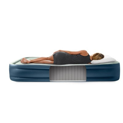 Intex Elevated 18" Pillow Rest Twin Air Mattress with Internal Pump - Off-White/Blue: Includes Storage Bag, Repair Patch, Electric Pump
