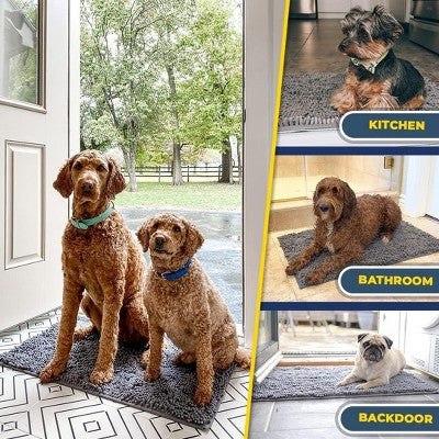 Muddy Mat Highly Absorbent Soft Chenille Door Mat and Pet Rug Non Slip Thick Washable Area and Bath Mat for Indoor & Outdoor-Grey Large 24"x36"