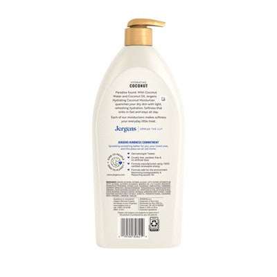 Jergens Hydrating Coconut Hand and Body Lotion for Dry Skin, Dermatologist Tested - 33.8 fl oz