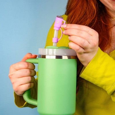 CharCharms 4pk Tumbler Straw Topper: Pink PVC Straw Covers & Tumbler Accessories, Dishwasher-Safe, Hot/Cold Beverages