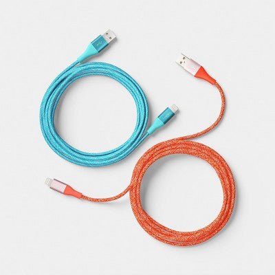 10ft USB-A to Lightning Braided Cable - 2pk - heyday Turquoise Poppy