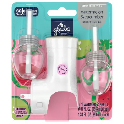 Glade PlugIns Spring Scented Oils Air Freshener Starter Kits - Watermelon & Cucumber - 2ct/1.34oz: Electric, Paraben-Free, Spring/Summer