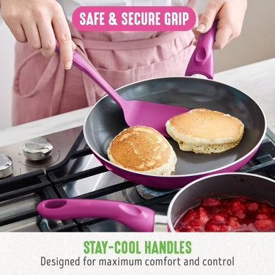 GreenLife Essentials 8" Ceramic Nonstick Aluminum Fry Pan Bright Pink: Dishwasher-Safe, Smooth Induction Compatible
