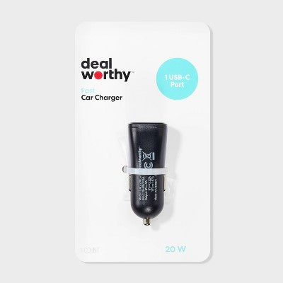 Single Port 20W USB-C Car Charger - dealworthy Black: 3A Output, 5V Voltage, Ready to Use