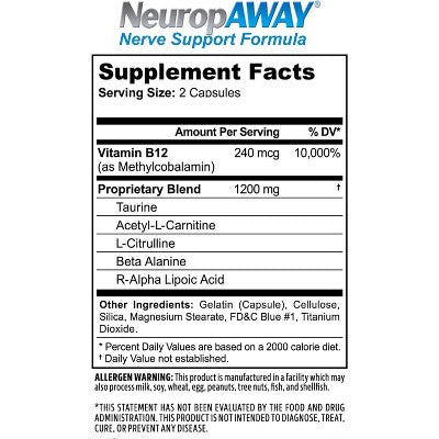 NeuropAway Nerve Support Formula Capsules Peripheral Nerve Health Support Dietary Supplement 60 Ct