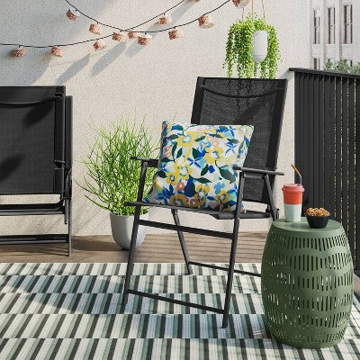 4pc Sling Patio Dining Folding Chairs Black - Room Essentials (LOCAL PICKUP ONLY)