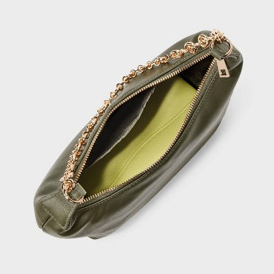 Jewelry Chain Handbag Clutch - A New Day Olive Green: Shell, Metal Chain Strap, Woven Design