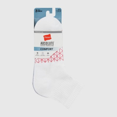 Hanes Men's Absolute Comfort Cushioned Ankle Socks 3pk - Moisture-Wicking, White/Gray/Black 6-12