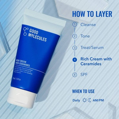 Good Molecules Rich Cream with Ceramides - 50ml: Moisturizing, Vegan, For Normal to Very Dry Skin, Lotion
