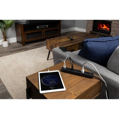 Philips 4 ft Surge Protector 4 Outlet 2 USB-C 15W Shared 450J Braided Cord Flat Plug - Black