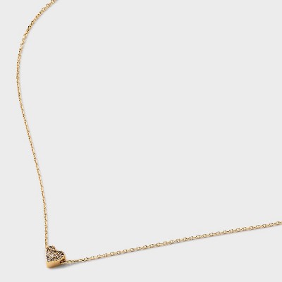 Valentine's Day Silver Plated Gold Dipped Micro Pave Heart Cubic Zirconia Pendant Necklace - Gold