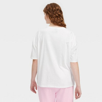 Women's Oversized Disco Hearts Wave Graphic T-Shirt White XS