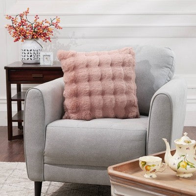 20" Bubble Faux Fur Square Indoor Throw Pillow Blush