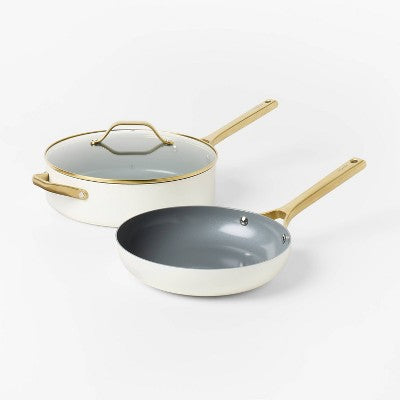 7pc Nonstick Ceramic Coated Aluminum Cookware Set with Champagne Handles Cream - Figmint (LOCAL PICKUP ONLY)