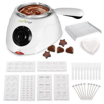 NutriChef 25W Fondue Set - Chocolate Melting Machine - Perfect for Parties & Dessert Lovers - PKFNMK14 (White)