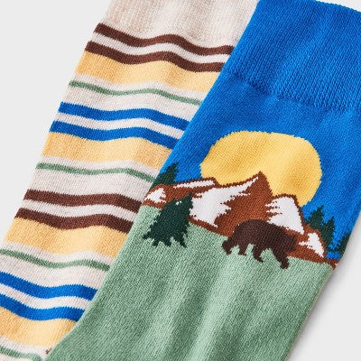 Men's Mountain Print Socks 2pk - Goodfellow & Co - Blue 6-12