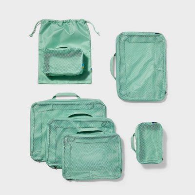 7pc Packing Cube Set with Compression - Open Story Sage Green: Travel Luggage Accessories